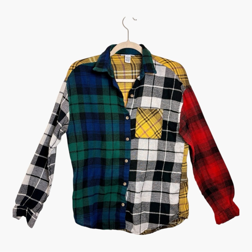 Just Polly New York Patchwork Plaid Button Down Shirt Grunge Indie Small